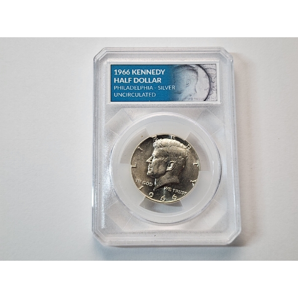 1966 Kennedy Half Dollar 40% Silver Uncirculated Coin in Slab