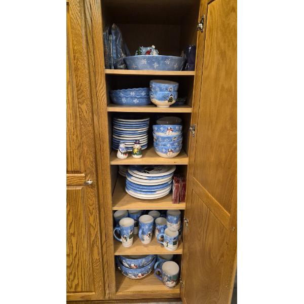 Cupboard Full Of Snowmen Plates Bowls Etc - Too Many to Count