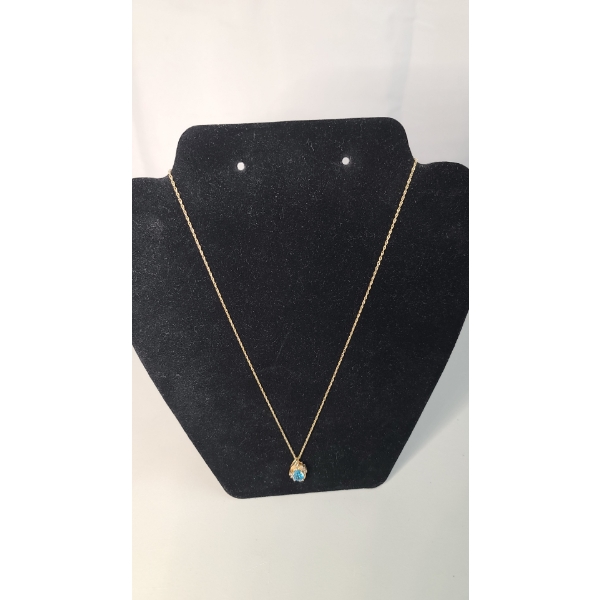 14K Gold Blue Topaz 18" Necklace - Weight: 3.1g