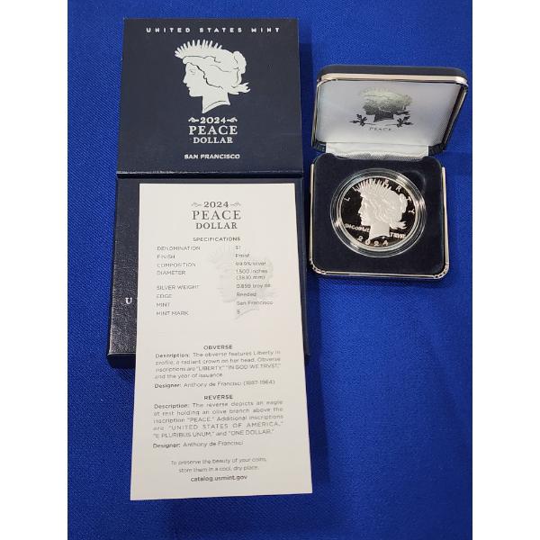 2024-S Silver Peace Dollar $1 Proof Coin - .999 Fine Silver