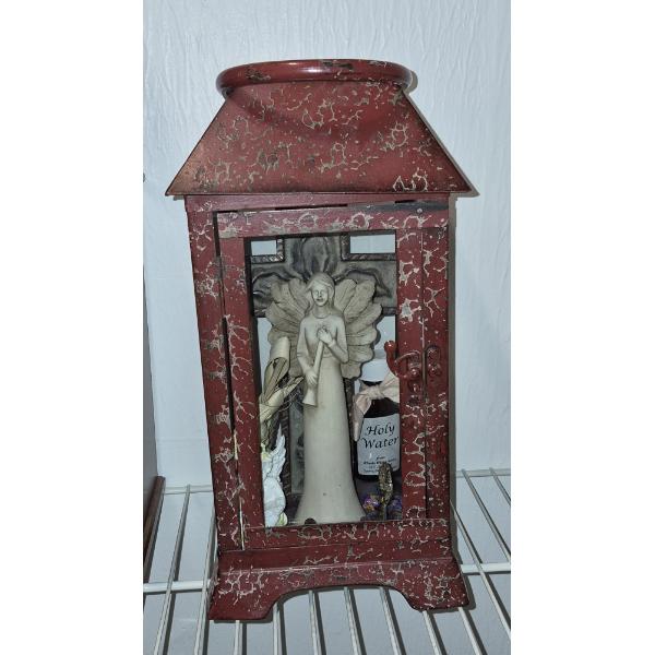 PICKUP IN NORTHFIELD - 15" x 7" Metal Lantern With Religious Items - See Pics