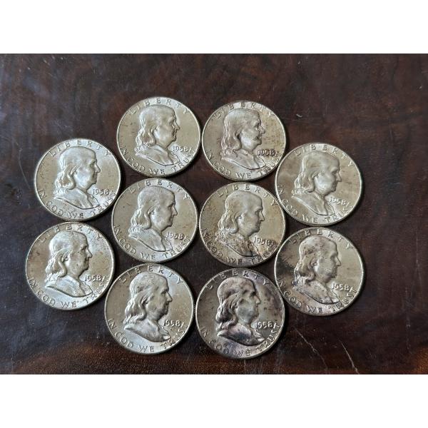 1958 Brilliant Uncirculated Franklin Half Dollars - $5.00 Face Value