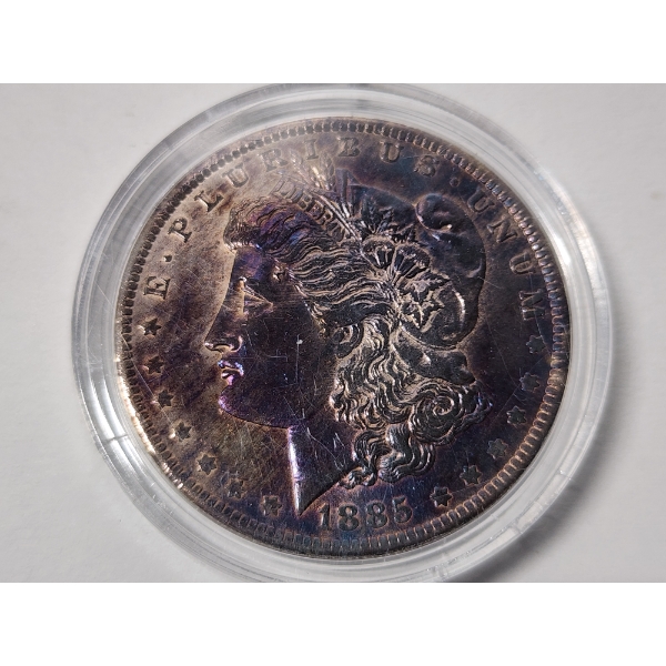1885-O Morgan Silver Dollar - Beautiful Unique Blue & Purple Toning - 90% Silver 