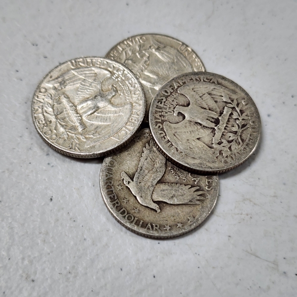 Four Assorted United States 90% Silver Quarters ~ $1.00 Face Value