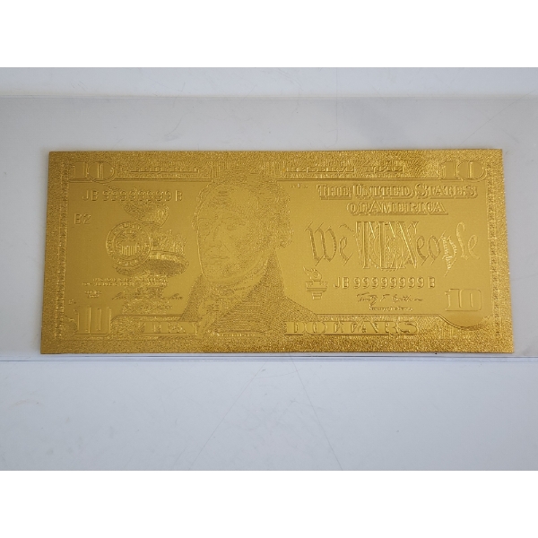 24K Gold Plated United States $10 Gold Foil Banknote 