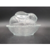 Image 3 : Indiana Glass clear bunny rabbit on a nest candy dish featuring a textured, two-piece pressed glass 