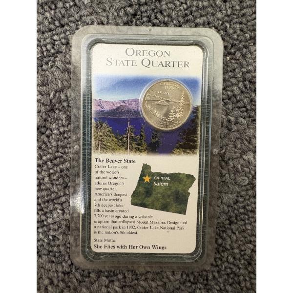 2005 Oregon State Quarter packaged inside an Uncirculated Littleton Coin Company Showpak
