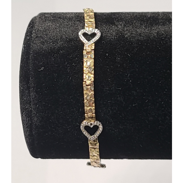10K Yellow Gold 7" Nugget Style Heart Bracelet - Weight: 4.3g