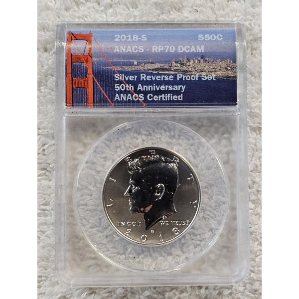 ANACS RP 70 DCAM 2018-S Silver Reverse Proof Kennedy Half Dollar