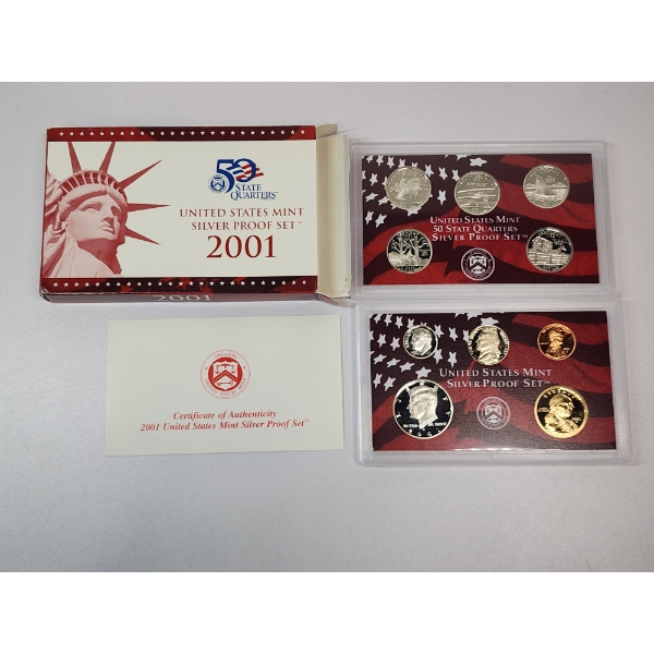 2001 United States Mint Silver Proof Set: 90% Silver Quarters, Half Dollar, & Dime