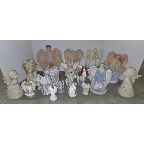 Excellent Condition Large Collection Of Resin & Ceramic Angels Including Bells & Music Boxes 