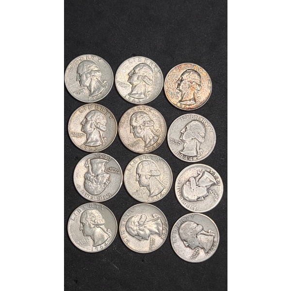 Assorted Years/Mint Marks Washington 90% Silver Quarters - Face Value: $3.00