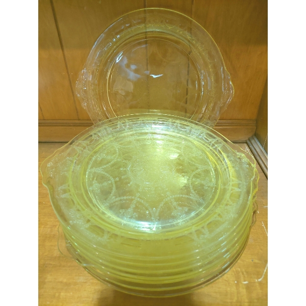 Antique 9 Pcs "Cameo / Ballerina" Depression Glass Cake Plates -  Also Known As "Dancing Girl" 