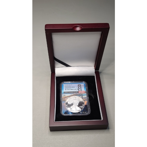 NGC 2018-S PF 70 ULTRA CAMEO Early Releases 1 Oz .999 Fine Silver American Eagle In Wooden Case 