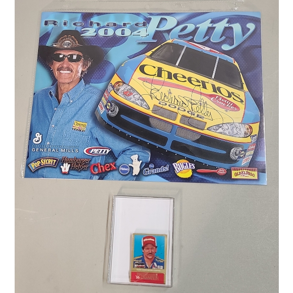 Autographed Richard Petty Nascar Promotional Poster & 1994 NASCAR Dale Earnhardt Matchbook