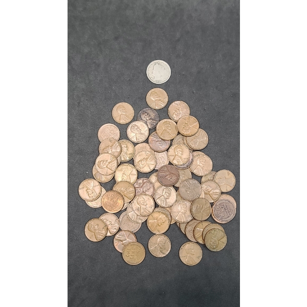Assorted Unsearched Lincoln Wheat Cents & 1909 V Nickel - Face Value: $0.74