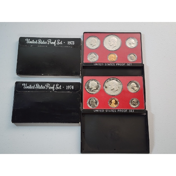 1973 and 1974 United States Mint Proof Sets In Original Packaging 