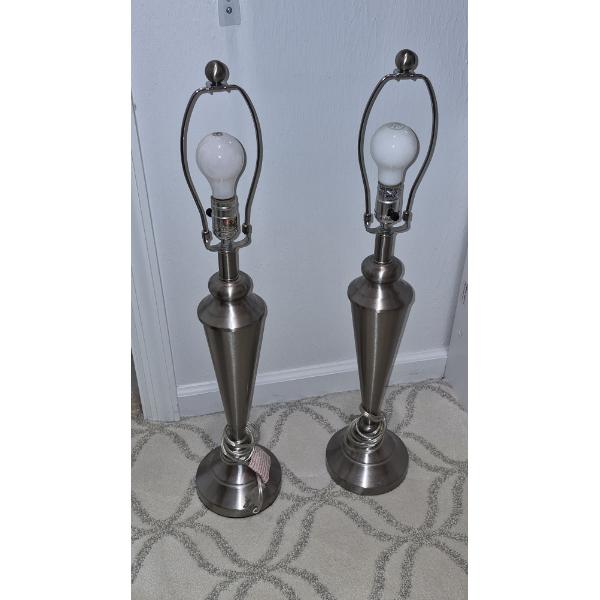 PICKUP IN NORTHFIELD - Excellent 2 Pcs Lamp Set With Shades Brushed Nickel 28" Tall Shades Included