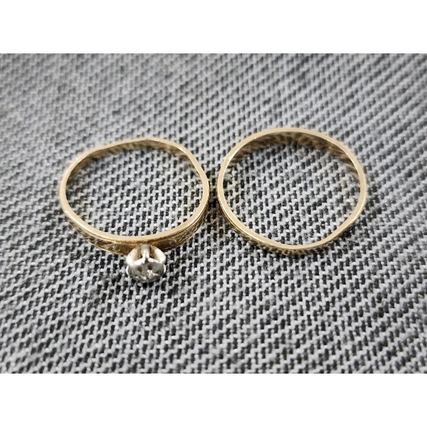 Two 10K Gold Rings With One Ft. Small Clear Stone ~ Total Weight 2.1 Grams
