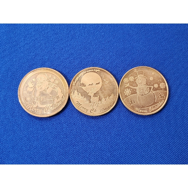 Lot of (3) Christmas Theme 1 oz .999 Fine Copper Rounds in Excellent Condition