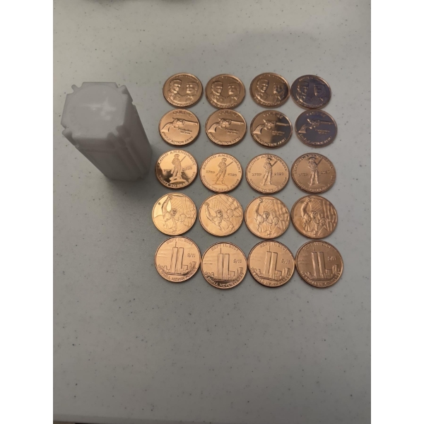 20 - Incredible .999 Fine Copper 1 Troy Ounce Coins With Storage Tube - Mint Condition