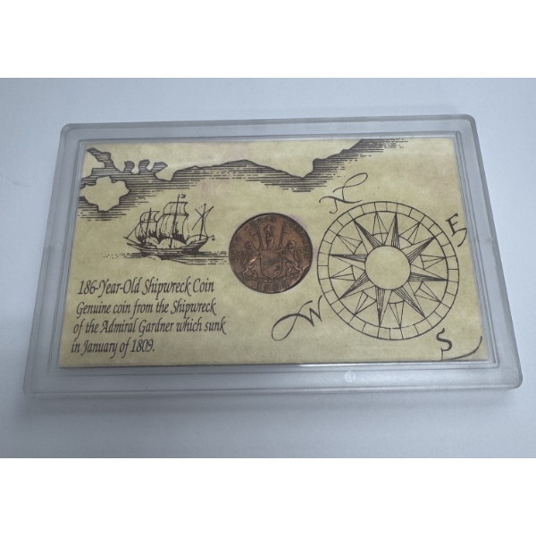 1808 East India Company Copper Coin- "186 Year Old Shipwreck Coin of the Admiral Gardner"