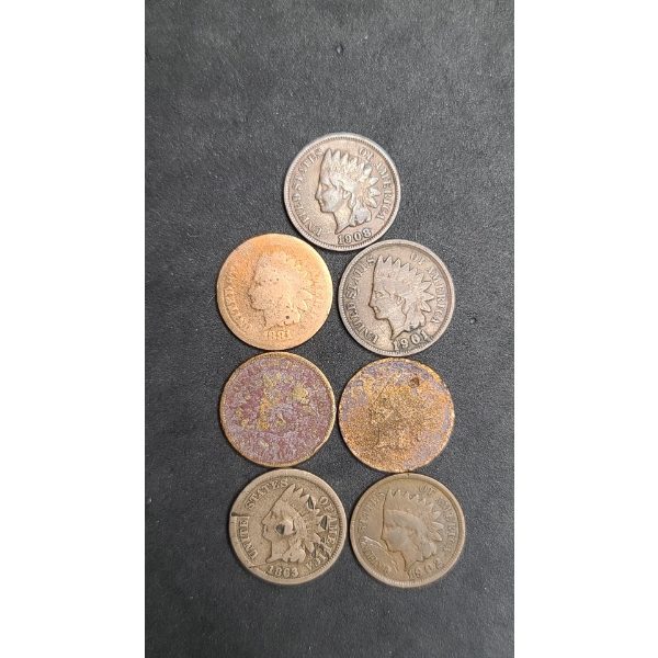 (7) Assorted Years Indian Head Cents - Face Value: $0.07