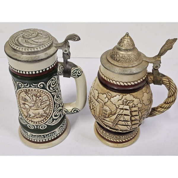 Two Vintage Collectible Beer Steins (8.5" Tall)