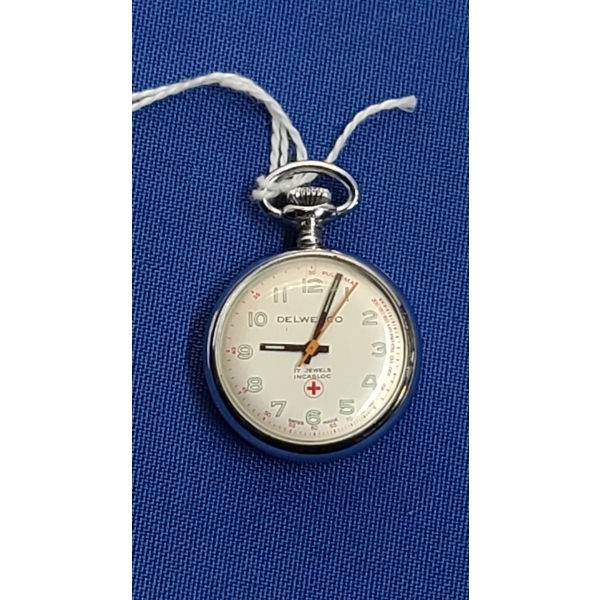 Delweaco Incabloc 17 Jewels Swiss Made Nurses Open Face Pocket Watch - Works