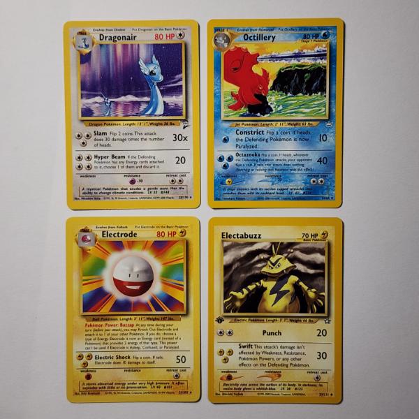 Four Assorted Vintage Pokemon Trading Cards Including Two Rares & 1ST EDITION ELECTABUZZ 33/111