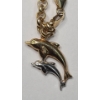 Image 4 : 14K Gold 7" Rolo Link Charm Bracelet Featuring Two-tone 14K Gold Dolphins Pendant - Weight: 4.8g