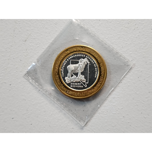 Limited Edition $10 Gaming Token .999 Fine Silver Reno Tahoe - Desert Bighorn