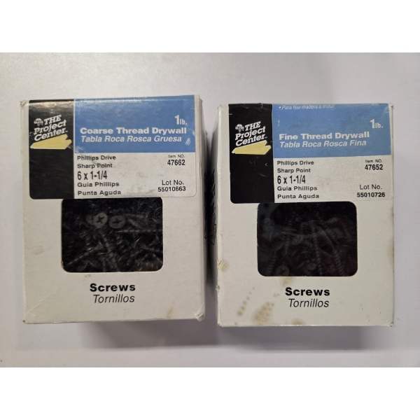Brand New! The Project Center Two One Pound Phillips Drive Sharp Point 6x1 1/4 Drywall Screws