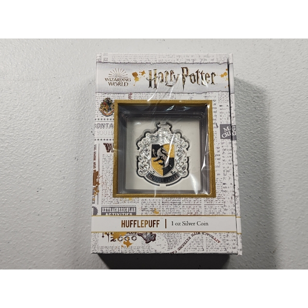 2021 Niue Harry Potter Hufflepuff House 1 oz .999 Fine Silver Crest Shaped Coin - Mintage 5,000