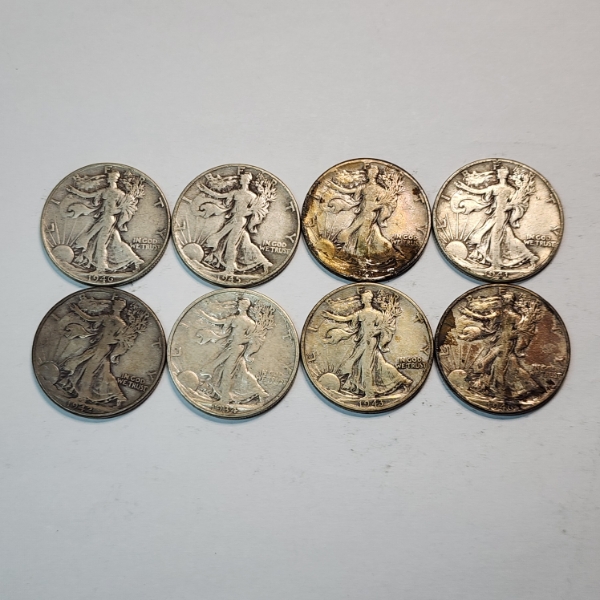 x8 Assorted Years U.S. Walking Liberty Half Dollars - 90% SILVER - FV: $4.00