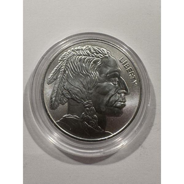 Buffalo Indian One Troy Ounce .999 Fine Silver Round In Capsule - Mint Condition