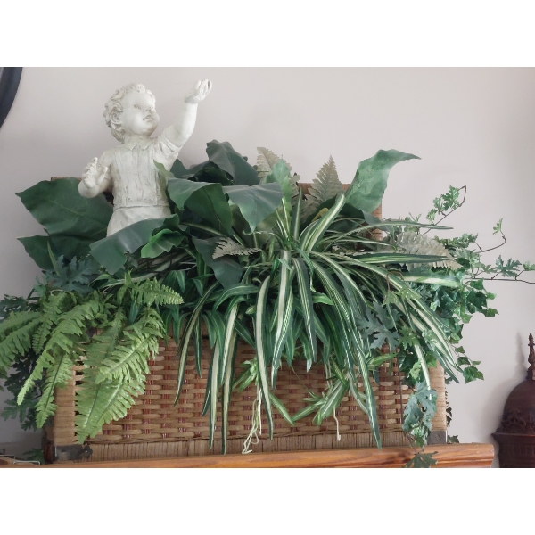  Floral Arrangement With Figural Boy Statue As Shown In Photos 