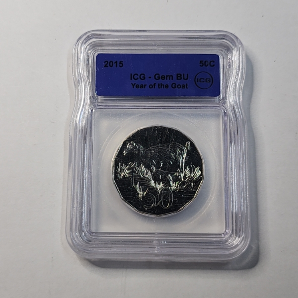 ICG GEM BU 2015 Australia 50-Cent "Year of the Goat" Commemorative Coin
