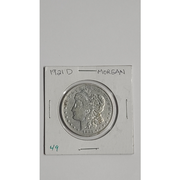 1921-D United States Morgan 90% Silver Dollar - AU Condition 