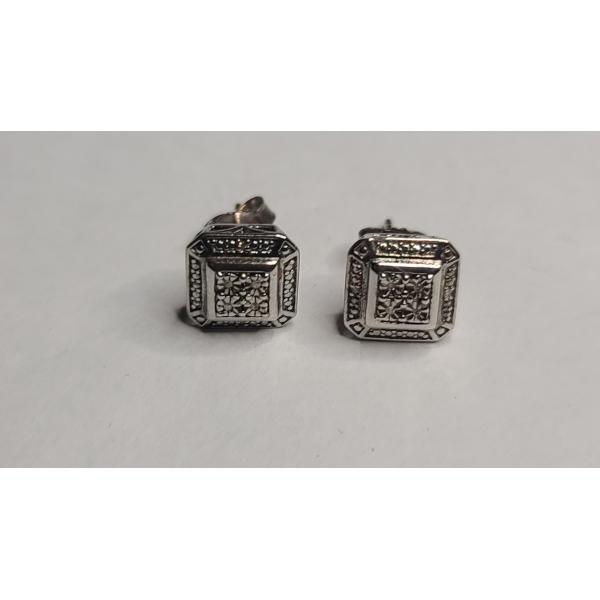 Sterling Silver Square Studback Earrings - Weight: 2.1g