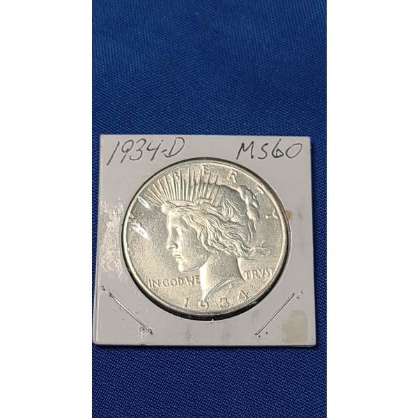 1934-D MS60 90% Silver Peace Dollar 