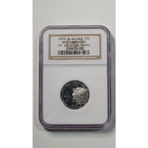 NGC 2000-S PF 69 ULTRA CAMEO 90% Silver New Hampshire State Quarter