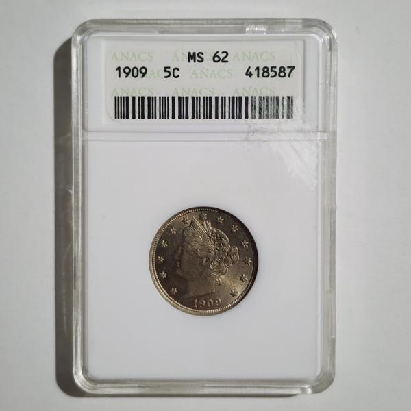 ANACS MS62 GRADED 1909 United States Liberty V Nickel