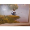Image 2 : Excellent Vintage Oil On Canvase Framed Nicely - Young Boy Fishing Sgnd Gilmore 42 x 30 Nice!
