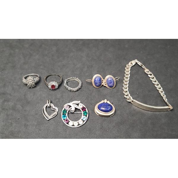 Sterling Silver Rings, Brooch, Bracelet & More - Total Weight: 55g