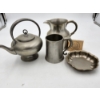 Image 1 : Assorted Vintage Pewter Pieces: Teapot, Mug, Dish Approx. ~ 5.8lbs Total 