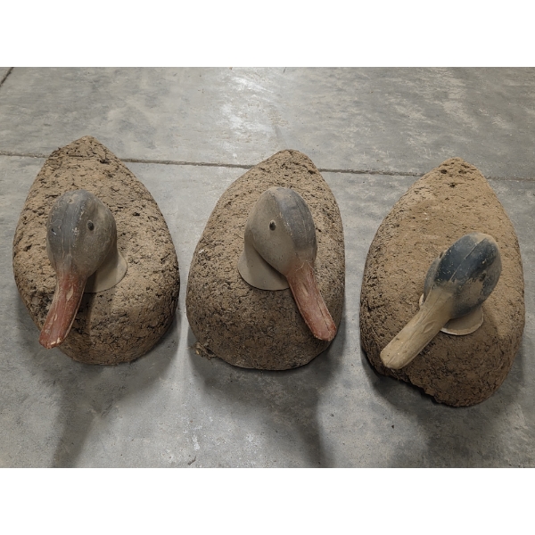 Three Vintage Cork Life Size Floating Duck Decoys 