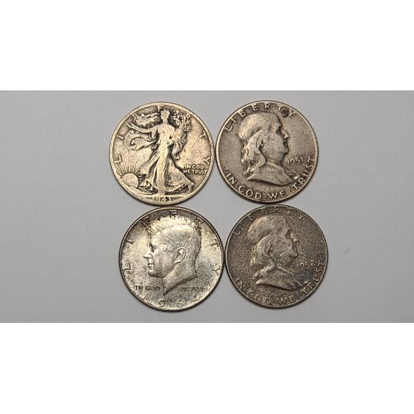 Lot Of Asssorted United States 90% Silver Half Dollars - Walking Lib, Franklin & Kennedy - FV: $2.00