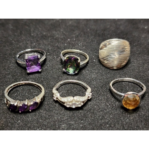 Gorgeous Sterling Silver Rings Ft. Citrine, Rainbow Topaz & More Weighing Total of 15.8 Grams