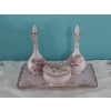 Image 1 : Vintage 5 Pc ladies Dresser Set - Pink Floral Motif - Underplate has been repaired  - see pics 